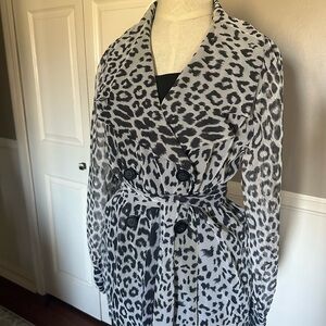 Black and Gray Trench Coat with Plush Texture and Notched Collar